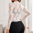 thumbnail image 4 of Stichou Womens Mesh Long Sleeve Tops Mock Neck Going Out See Through Shirts Sheer Blouses Clubwear Lace Tops White M, 4 of 4