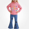 thumbnail image 2 of Vornjynx Girls 2 Piece Outfit（2-7）Hooded Sweatshirt with Heart and Floral Print and Flared Pants Set Casual Clothing Set Pink Size 5T, 2 of 9