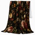 thumbnail image 2 of Dark Botanical Peonies Pumpkins Sofa Vintage Floral, Cozy Botanical Garden Scene, Warm Flannel Blanket for Sunroom and Reading Nook, Garden Lovers Thanksgiving Gift, Botanical Home Decor, 2 of 9