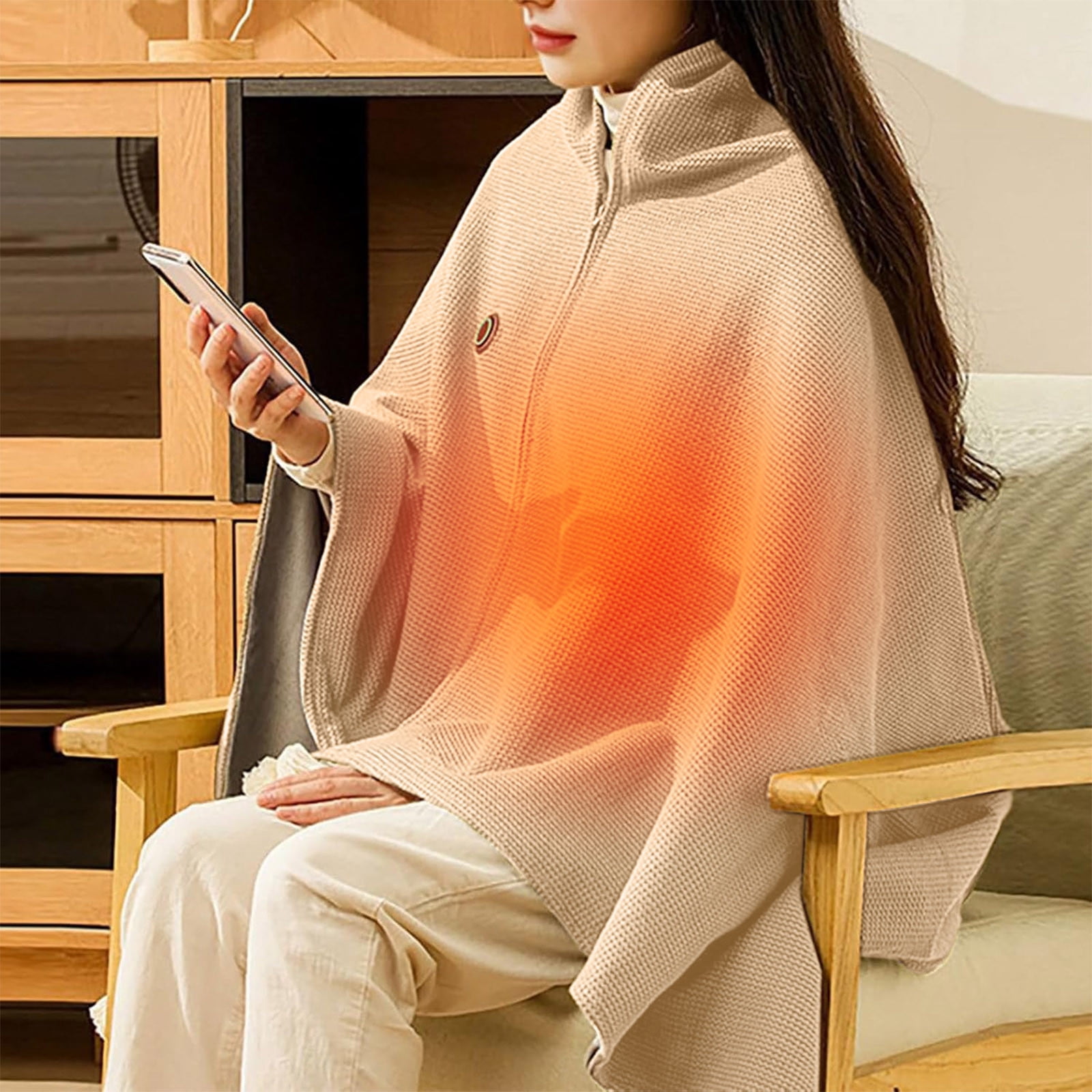 Lwlmwt USB Electric Heated Shawl Portable Heated Blanket with Zipper Adjustable Temperature Machine Washable Ideal for Outdoor, Car and Travel