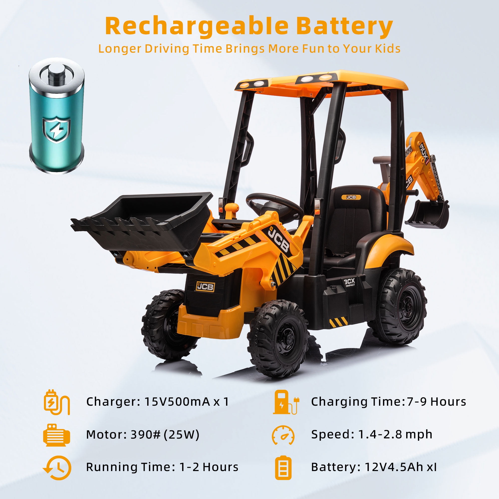 JCB 12V Ride On Excavator Bulldozer Motorized Construction Toy for Toddlers with Remote Control Music Player Walmart