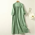 thumbnail image 6 of Summer Saving Wycnly Dresses for Women 2024 Fall Casual Loose Button Down Lightweight Cotton Linen Shirt Maxi Dresses Solid Elbow-Length Lapel Long Formal Dresses for Women Green l, 6 of 7