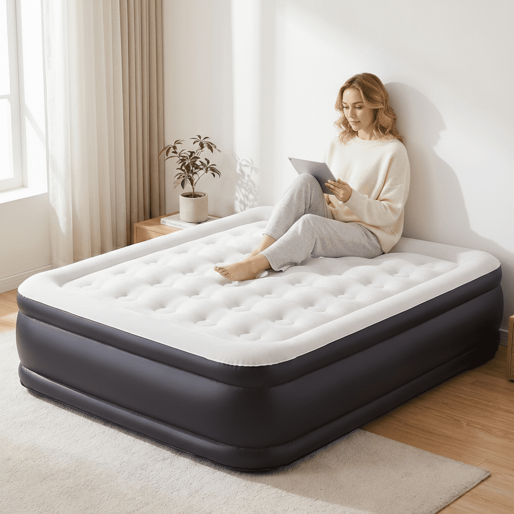 Atilioo Air Mattress with Built-in Pump, Inflatable Airbed, High Durability Blow Up Mattresses for Camping Home Camping Travel, 660lb Max, Twin Size 16 Inch, Black