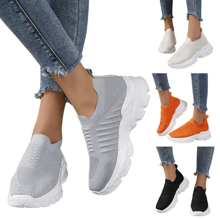 

Cathalem Low Cut Sneaker Socks Women Fashiona Spring And Summer Women Sports Shoes Thick Bottom Sneaker Wedge Heels for Women Orange 7