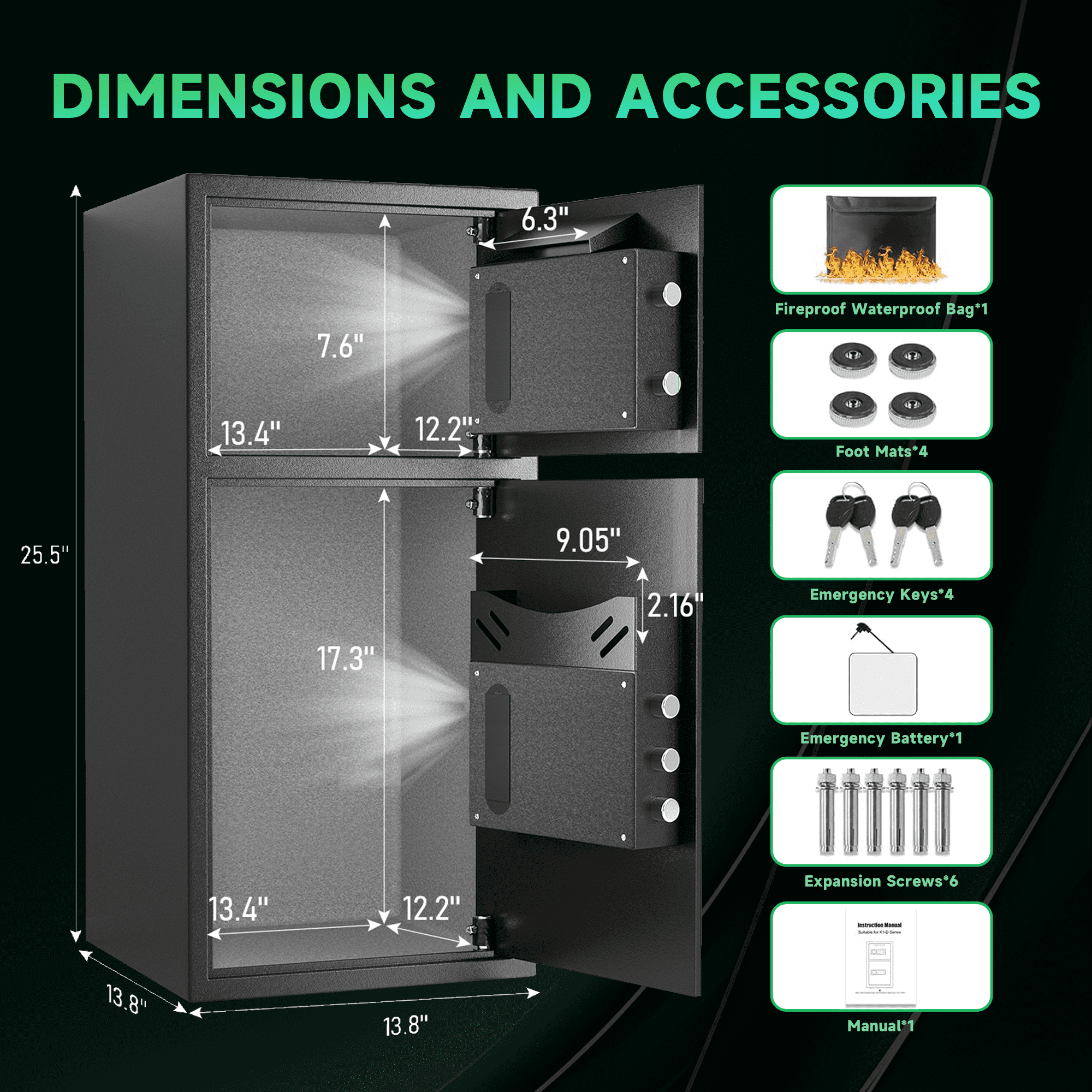 Karbeen 6.0 Cuft Large Biometric Fingerprint Safe Fireproof Waterproof, Anti-Theft Money Safe Box with Deposit Slot & Dual Alarm System, Backlit Keypad Security Document Safe for Home Office Hotel