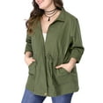 thumbnail image 6 of MODA NOVA Juniors Plus Size Long Sleeve Drawing Waist Fall Jacket 3X Army Green, 6 of 8