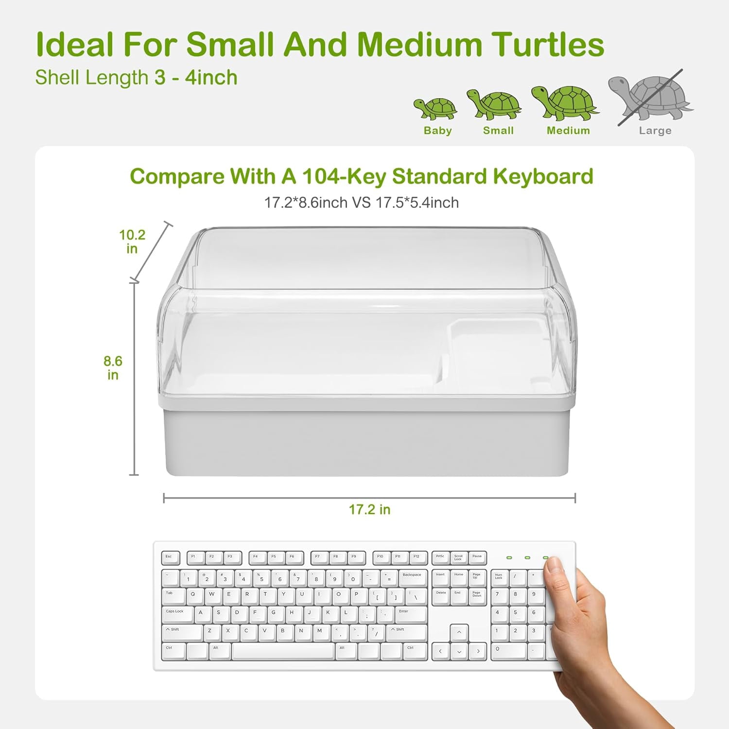 Turtle Tank Acrylic Habitat Kit with Silent Filter & Bottom Drain,UVB Basking Platform Light,Multi-Zone Aquatic Tortoise Enclosure with Hideout,Feeding Area,Plant,Net & Accessories for Baby