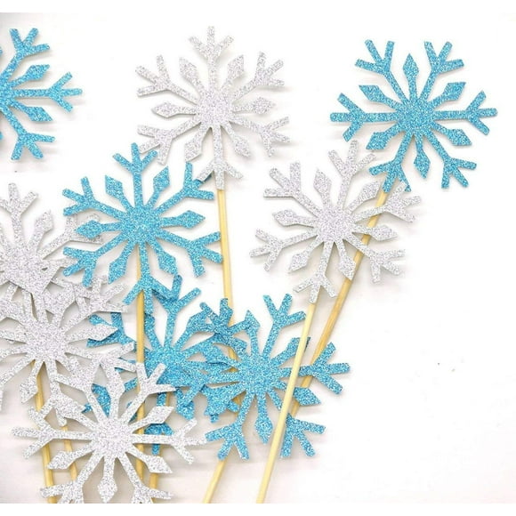 PP Box Snowflake Cupcake Toppers, Winter Frozen Theme Snowflake Cupcake Toppers For Birthday Cake Decorations, Handmade Delicate Cake Decorating Stickers (20 Counts)