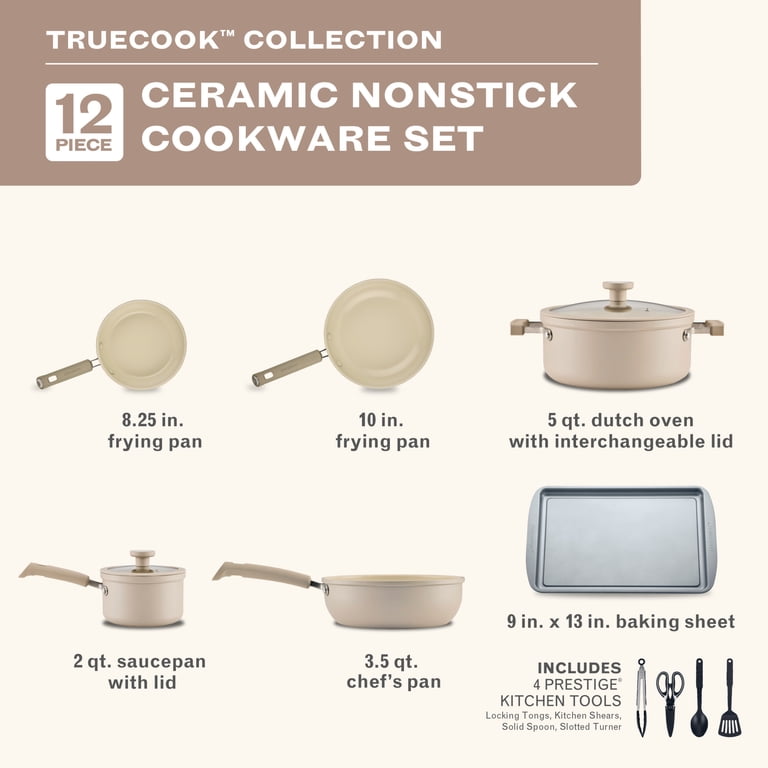 Farberware TrueCook 12-Piece Ceramic Cookware Set, Taupe photo 2