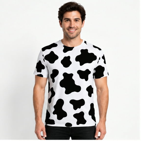Mikdeno Men's Cow Print T-Shirt Funny Black & White Cow Pattern Shirt