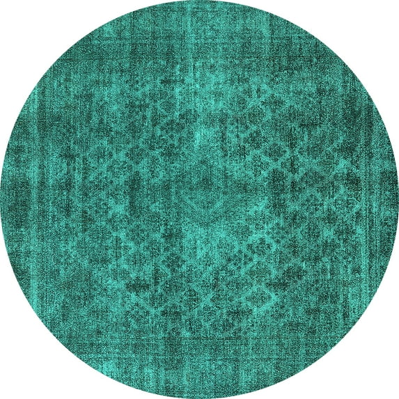 Ahgly Company Machine Washable Indoor Round Oriental Turquoise Blue Industrial Area Rugs, 8' Round