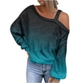thumbnail image 1 of FAIWAD Womens Off Shoulder Tops Long Sleeve Gradient Fall Winter Baggy Pullover Top, 1 of 5