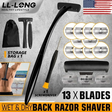 Back Razor Long Handle Body Shaving Tool Groomer Leg Hair Removal Trimmer Wet &Dry W/Blade