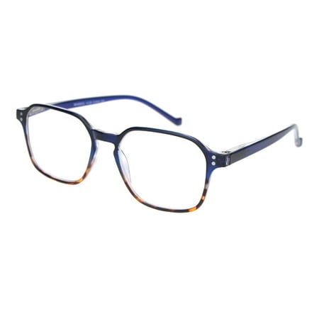 Tortoise Plastic Fashion - Thin Plastic Keyhole Rectangle Fashion Reading Glasses Blue Tortoise +1.75