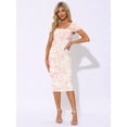 thumbnail image 4 of DARING DIVA Midi Cocktail Bodycon Square Neck Printed Dress L Light Pink, 4 of 6