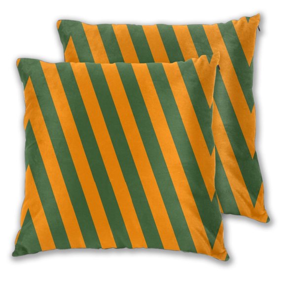 Orange Green Stripe Throw Pillow Covers Pack of 2 Soft Decorative Square Cushion Covers for Couch Sofa Bed Livingroom Car 18"x18"