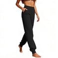 thumbnail image 5 of iHPH7 Women's High Waisted Cotton Linen Joggers - Elastic Waistband Tapered Leg Pants with Pockets Breathable Lightweight Casual Summer Lounge Beach Comfy Everyday Wear Black L, 5 of 8