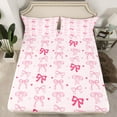 thumbnail image 3 of Feelyou Kawaii Pink Ribbon Twin Sheet Sets for Kids, Fashion Bow-tie Bow Twin Fitted Sheet, Cartoon Love Heart Flat Sheet, Luxury Bedroom Decor, 3pcs, 3 of 8