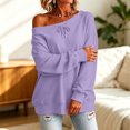 thumbnail image 5 of Staron Women's Off Shoulder Long Sleeve Tops Casual Loose Knitted Sweater Pullover Solid Color Comfy Winter Fall Spring Fashion Basic, Purple XL, 5 of 7
