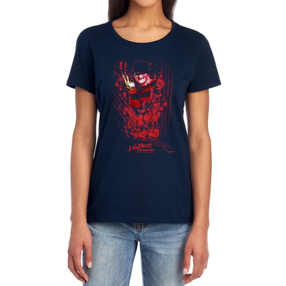 Nightmare On Elm Street One Two Freddys Coming for You Women's T Shirt, Navy, Small