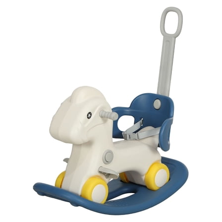 4 in 1 Rocking Horse for Toddles 2-5 Years with Detachable Push Handle & Balance Board, Blue