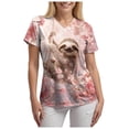 thumbnail image 3 of felwors Easter Scrub Tops Women Plus Size Bunny Egg Print Short Sleeve V Neck Stretchy Holiday Nurse Working Uniform (Light Pink, S), 3 of 7