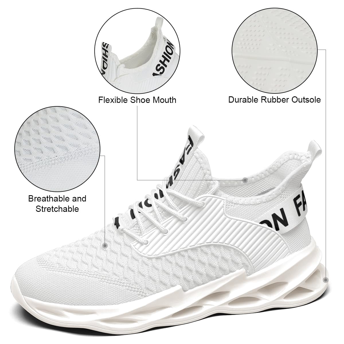 ZUTY Men's Running Shoes Blade Tennis Walking Fashion Breathable Non Slip Gym Sports Work Trainers White 9