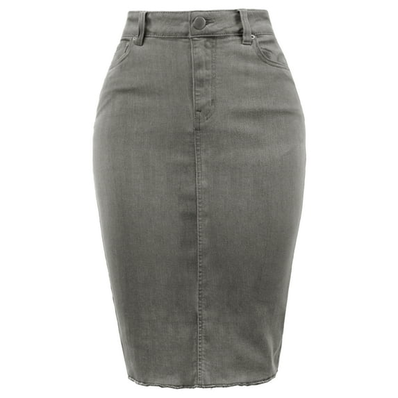 A2Y Women's Slim Fit Rayon Knee Length Back Slit Denim Jean Pencil Skirt Grey 2XL