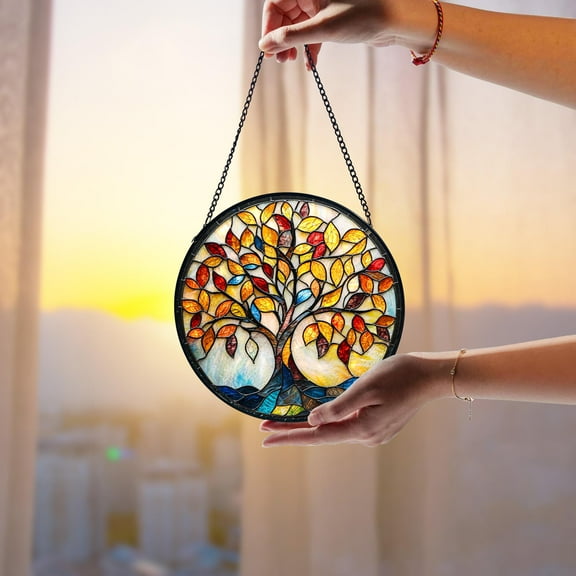 Colorful Tree of Life Stained Glass Suncatcher, Nature Window Hanging Art, Home Decor Gift, Vibrant Indoor Ornament