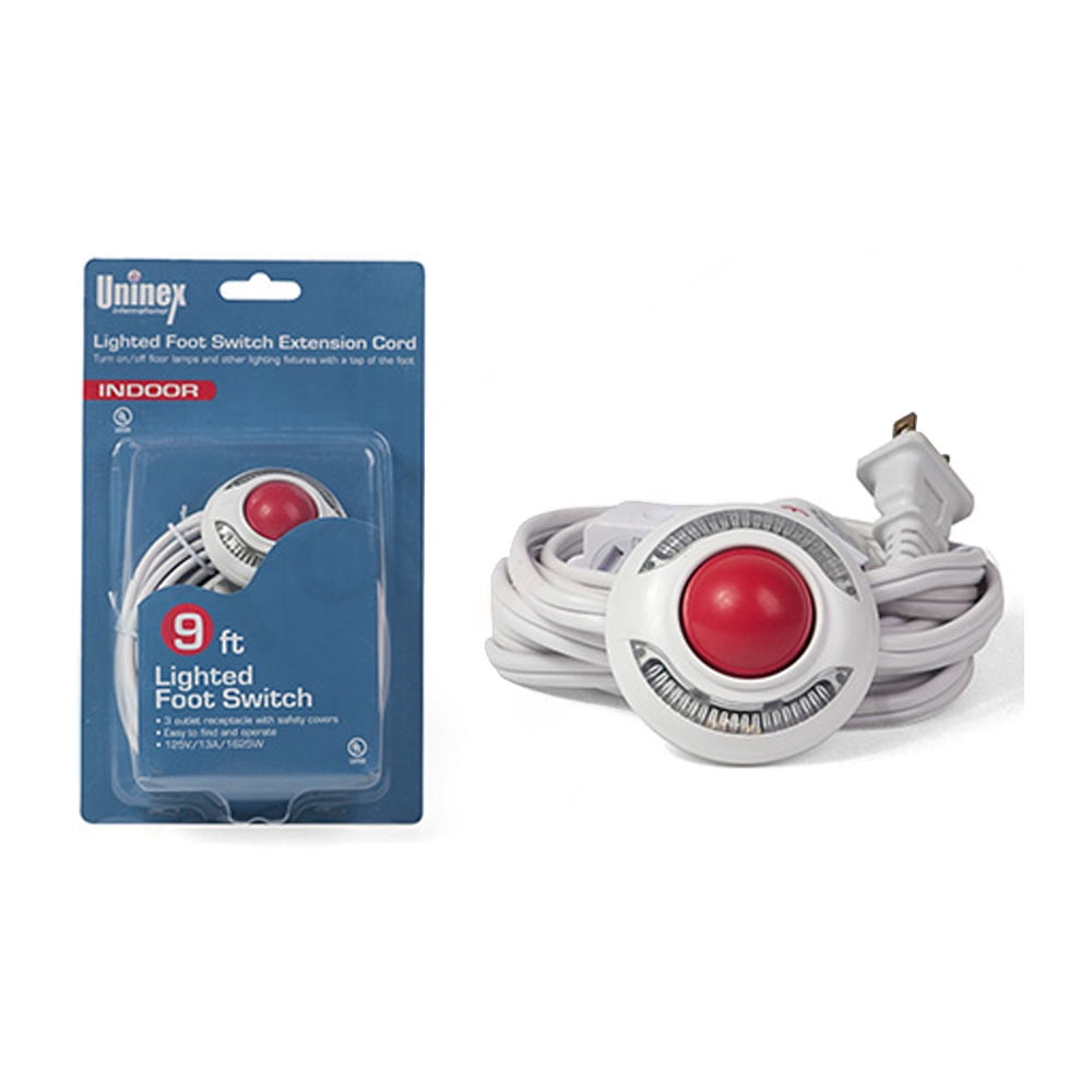 ON/OFF Foot Switch Extension Cord Plug 9ft 2Prong 3 Outlet Lighted
