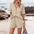 thumbnail image 5 of Womens Pajama Sets 2 piece Summer 100% Cotton Short Sleeve Button Down Top & Shorts, 5 of 9