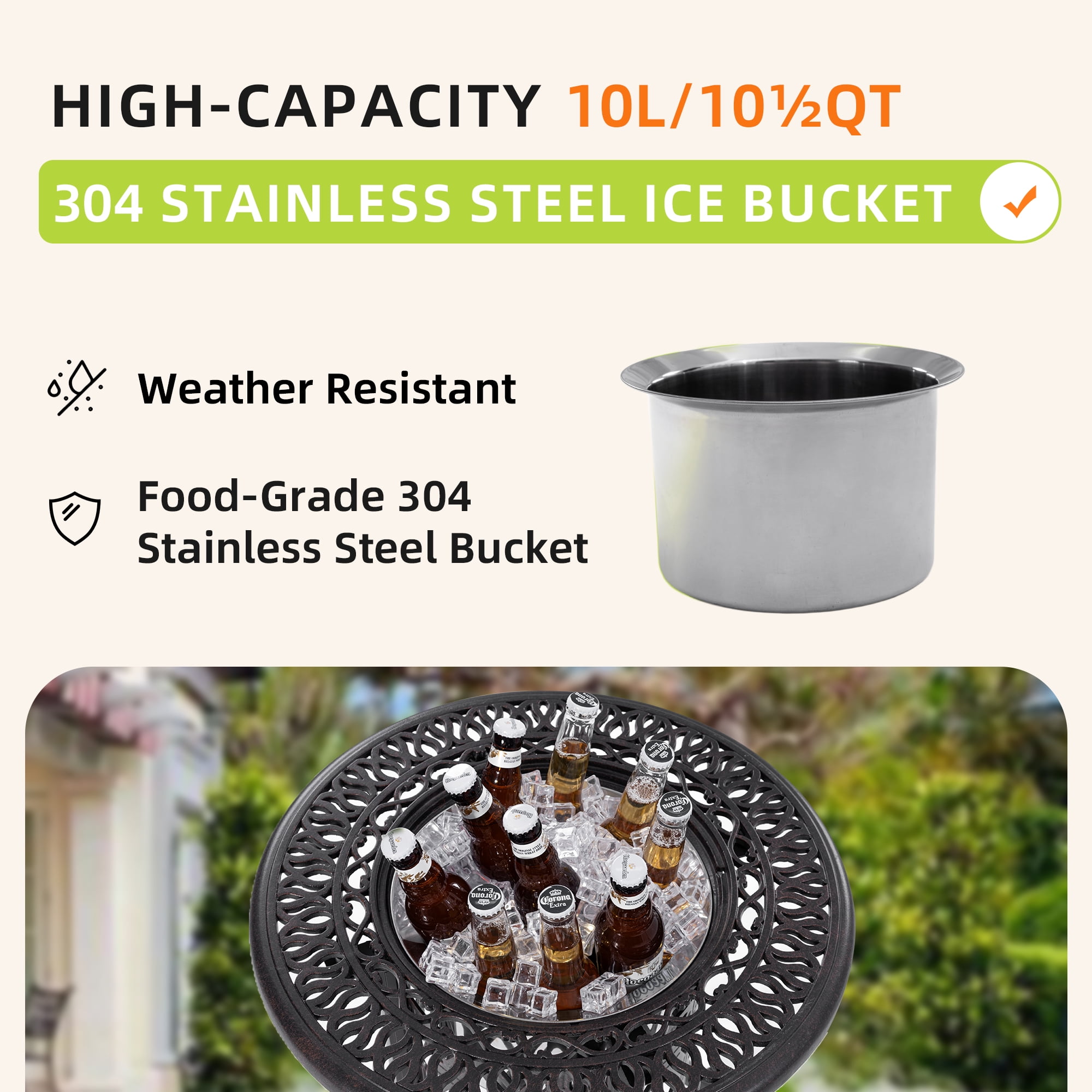 Patio Cooler Bar Table,Side Table With Removable Ice Bucket for Indoor & Outdoor, Patio, Balcony,Bronze