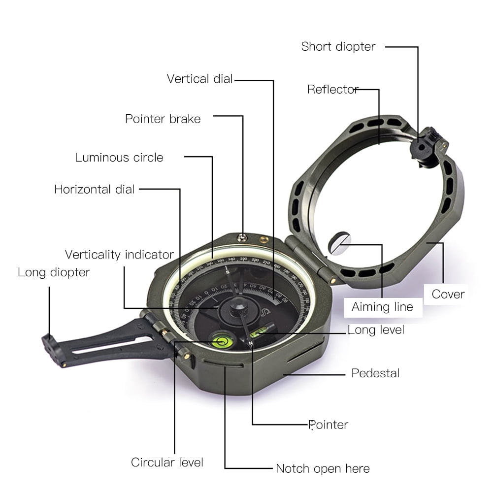 Outdoor Compass, Shockproof Weahter Resistant Compass Accurate  Declination Adjuster Clear Scale Crush Resistant  For Geological Survey