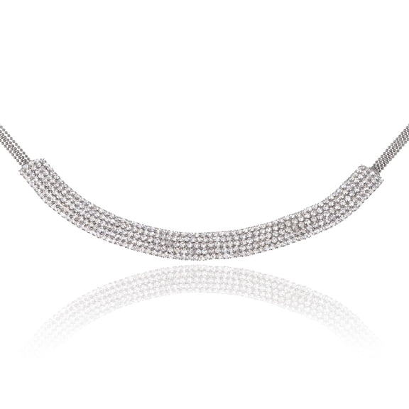 Women's Sparkly Faux Diamond Rhinestone Multi Strand Choker Tube Statement Collar Necklace