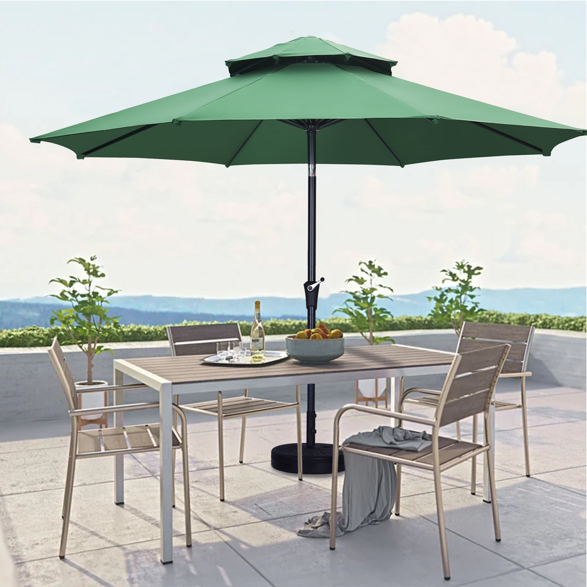 Used Green Abba Patio 6.6 x 9.8 Feet Rectangular Outdoor Patio Table Umbrella 