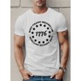 thumbnail image 1 of Camiseta de cuello redondo con estampado gráfico 1776: camisetas casuales de manga corta para hombre para actividades al aire libre en verano. Ropa cómoda, transpirable y elegante., 1 of 5