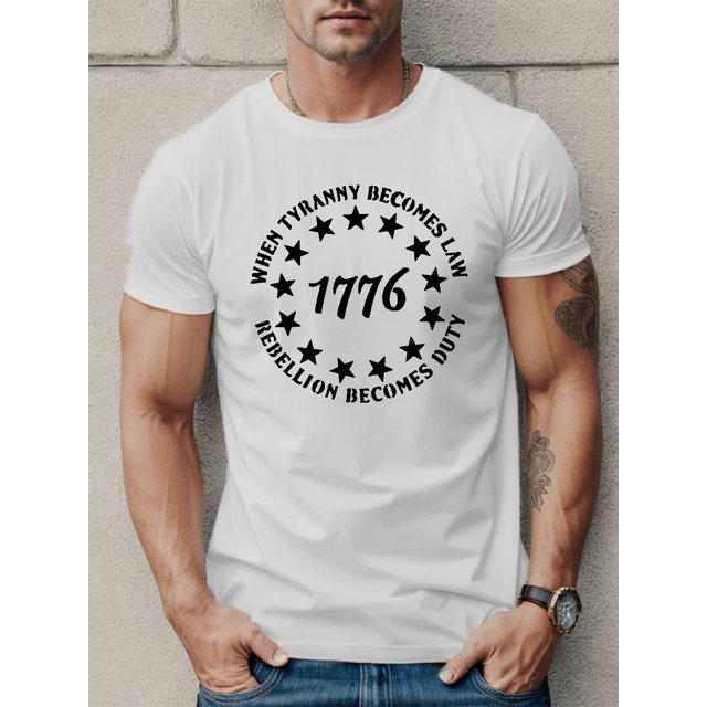 Camiseta de cuello redondo con estampado gráfico 1776: camisetas casuales de manga corta para hombre para actividades al aire libre en verano. Ropa cómoda, transpirable y elegante.