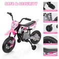 thumbnail image 6 of VIBESPARK 12V Electric Dirt Bike with Twist Grip Throttle, Kids Ride on Motorcycle with 2 Training Wheels, Powered Ride on Toys for Ages 3-8, Bluetooth, MP3, Dual Motors, Spring Suspension, Pink, 6 of 9
