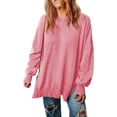 thumbnail image 1 of Camisa de manga larga con cuello redondo y manga larga para mujer con abertura, 1 of 5