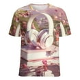 thumbnail image 5 of Butterfly Dancing Womens Tops Women's Fashion Casual Short Sleeve Flower Print Round Neck Pullover Top Blouse, 5 of 6