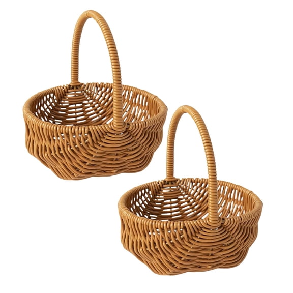 Small Gift Wicker Picnic Basket with Handle, Willow Flower Basket for Weddings, Garden and Home Decor, Handmade Woven Wicker Storage Basket for Shopping Bath Storage Easter Eggs,Coffee-2pcs