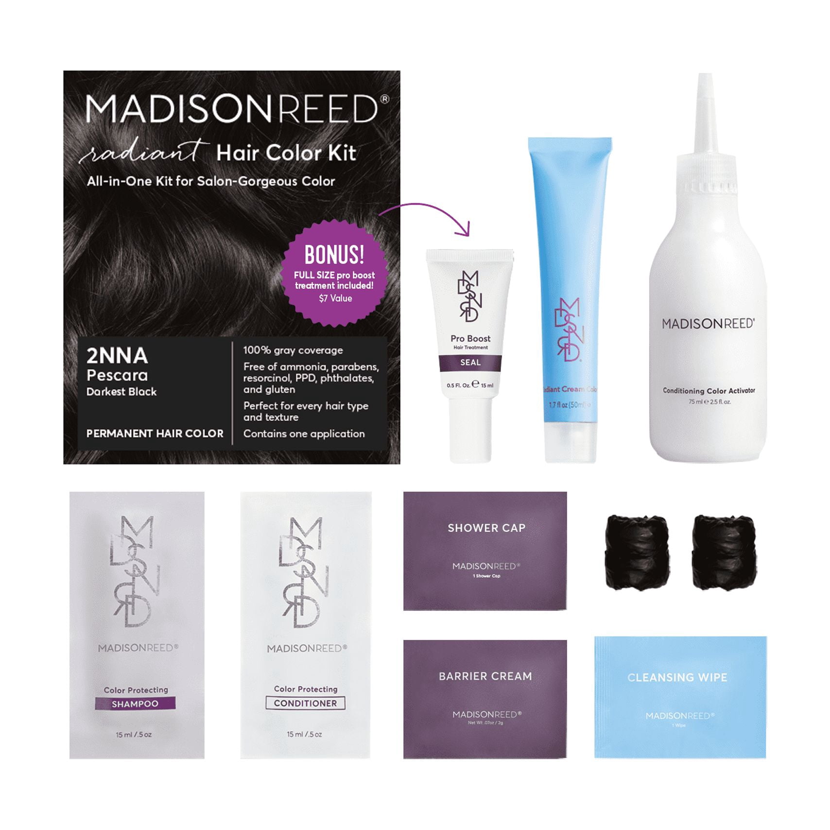Madison Reed Radiant Permanent Hair Color Kit with Bonus Pro Boost, Pescara Black (2NNA), Darkest Black