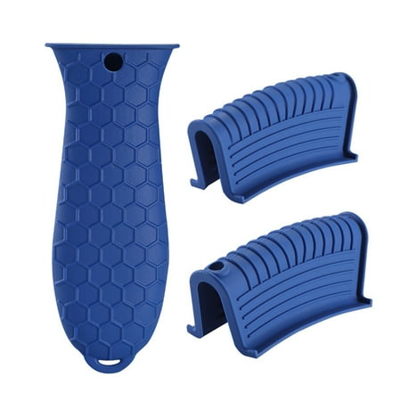 

3 Pcs/set Pot Handle Cover Pan Handle Silicone Sleeve Hot Skillet Thermal Insulated Potholder Blue