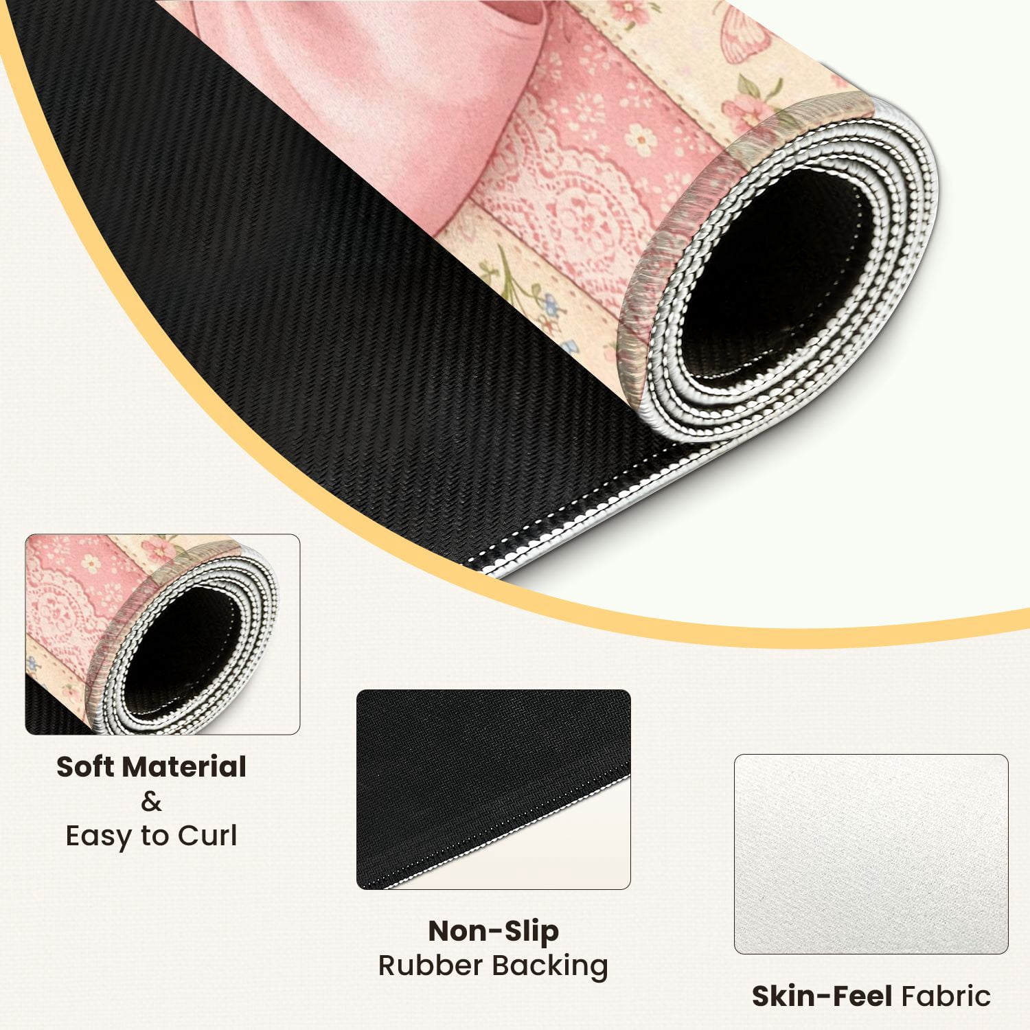 Mahjong Mat 31.5" x 31.5" Pink Floral Patchwork Bow Butterflies Non-Slip Noise Reduction Mahjong Tiles Table Cover for Dominoes Poker Card Board and Tile Games