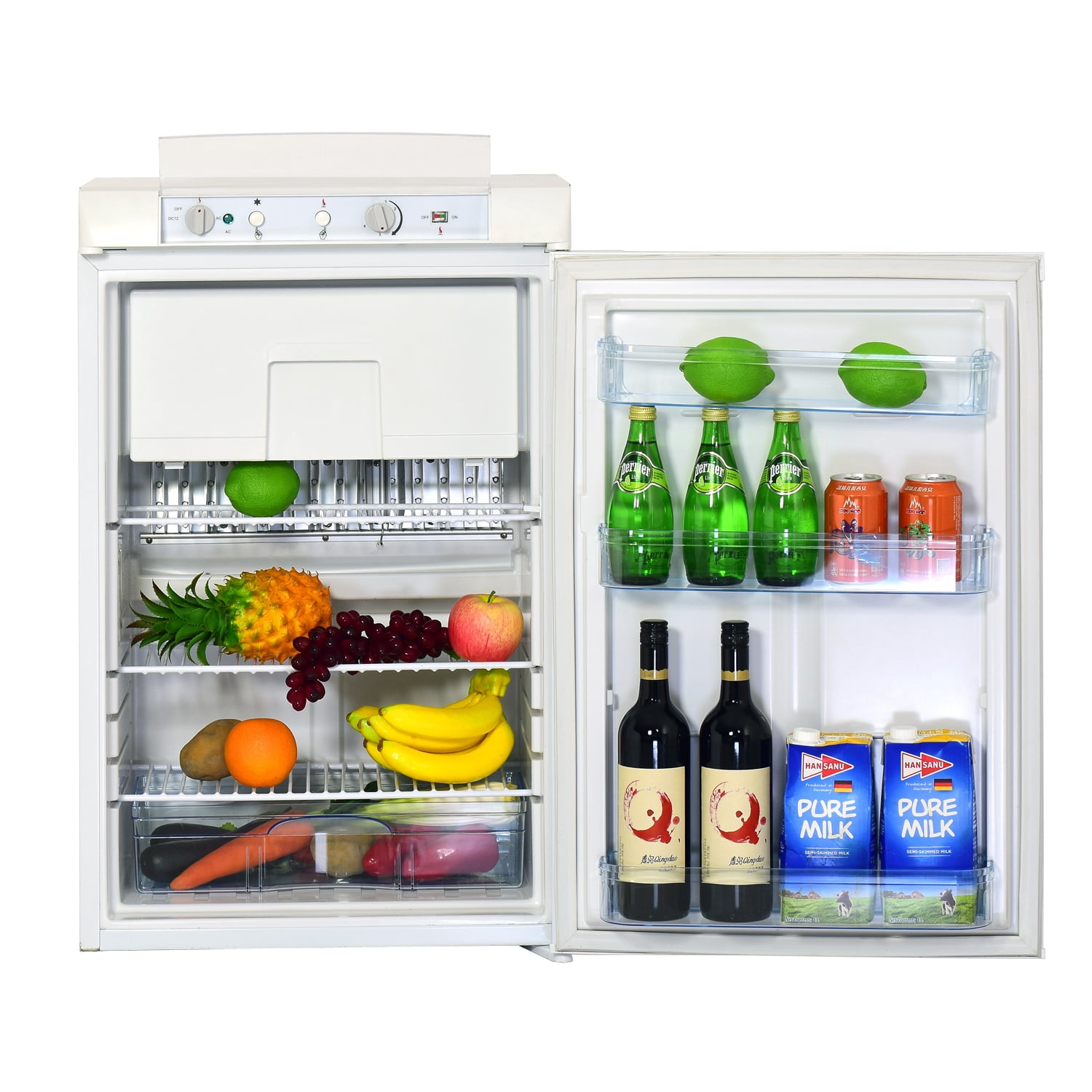 Techomey 3.5 Cu ft Propane Refrigerator 3 Way Gas/110V/12V Refrigerator with Freezer for RV Camper with Electric/Gas Thermostat and Flame Indicator