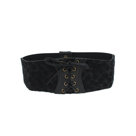 Black Lace Up Corset - Unique Bargains Lady Press Button Lace Detail Elastic Corset Waist Cinch Lace Up Belt Band Black