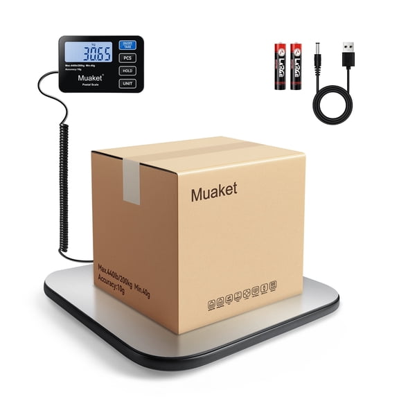 Postal Scales, 440lbs/200kgLCD Display Parcel Scales with Hold and Tare Function, High Precision Parcel Weighing Scale for Luggage, Package, Warehouse, 2 AAA Batteries and Charging Cable Include