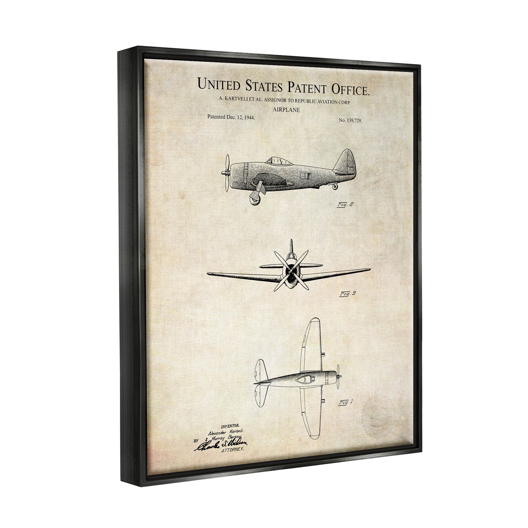 Stupell Industries Vintage Aircraft Diagram Chart Graphic Art Jet Black Floating Framed Canvas Print Wall Art, Design by Karl Hronek