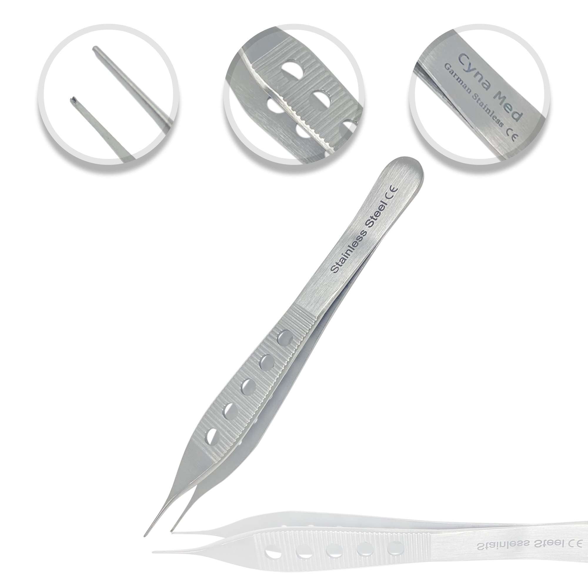 Cynamed Micro Adson Tissue Dissecting Forceps Stainless Steel 1x2 Rat Tooth 4.75 in. Straight