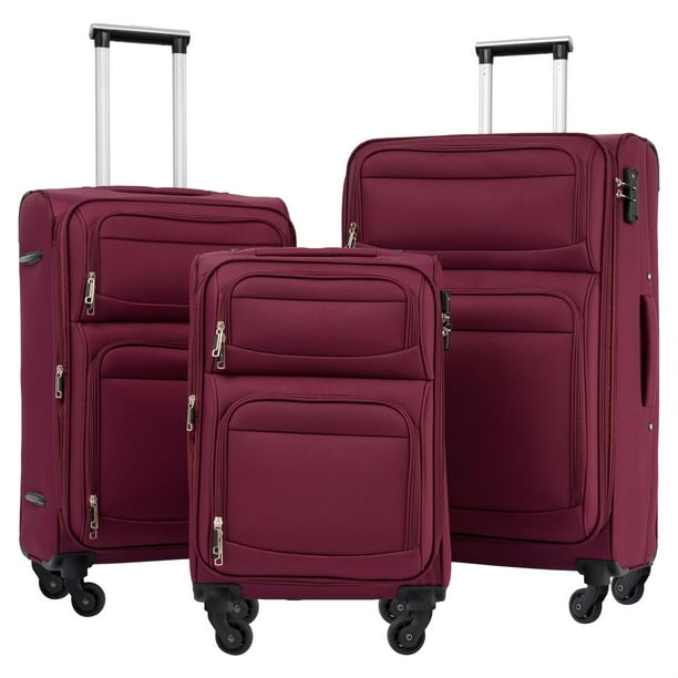 Aukfa Softside Expandable Luggage with Spinners, 3Piece Suitcase Set (20/26/30), Red